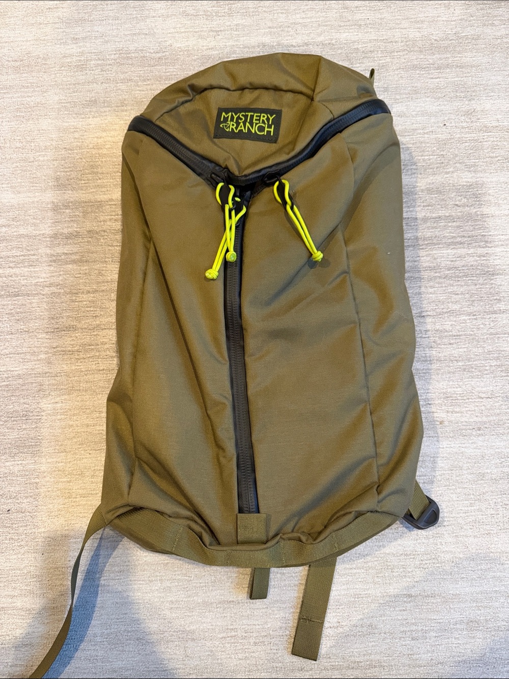 MYSTERY RANCH Olive Backpack with Neon Yellow Accents